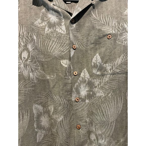 📚Island Shores • Men's Green Silk Tropical Classic Button Up Hawaiian Shirt - S - Picture 5 of 5